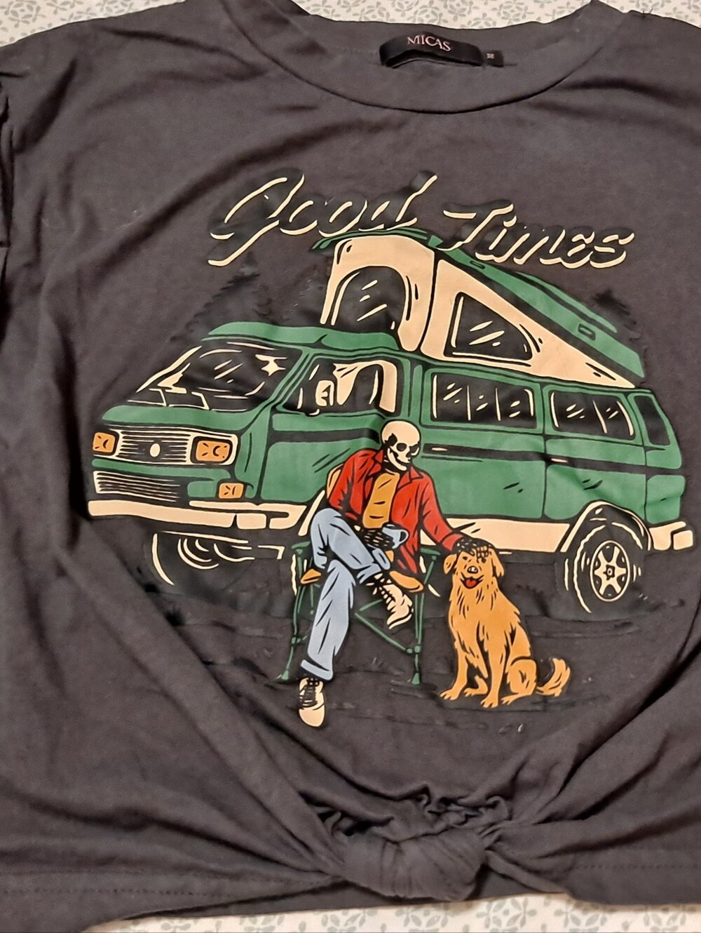 Micas 'Good Times' Black Graphic Dog T-Shirt Sz M